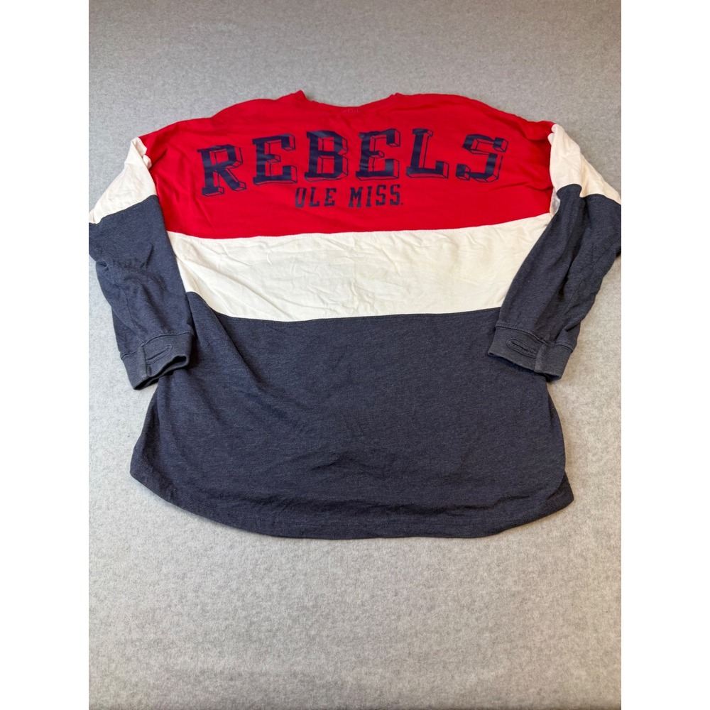 Pressbox Ole Miss Rebels Shirt Womens Large Red White Blue Long Sleeve Thumbhole - Picture 7 of 7